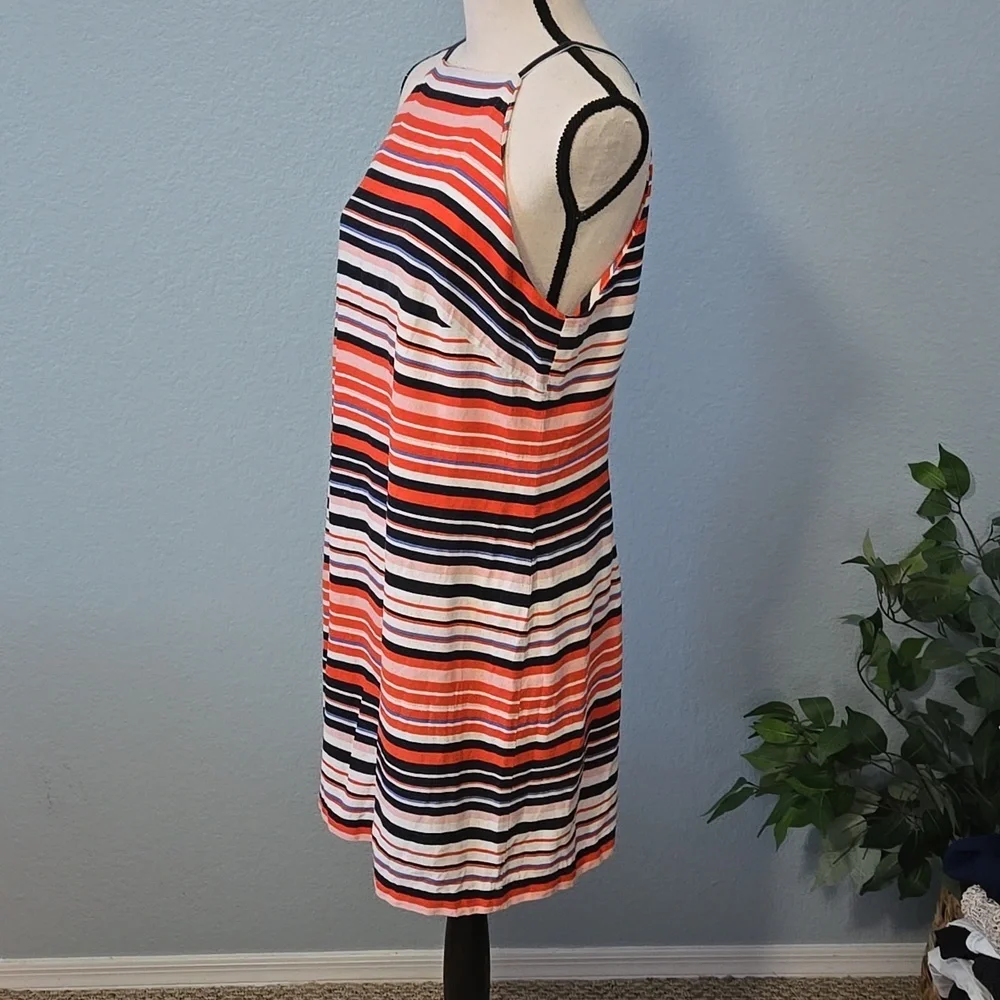 TOMMY HILFIGER Linen Halter Sheath Midi Dress Sz 12 Colorblock Preppy Collegiate - Picture 4 of 12